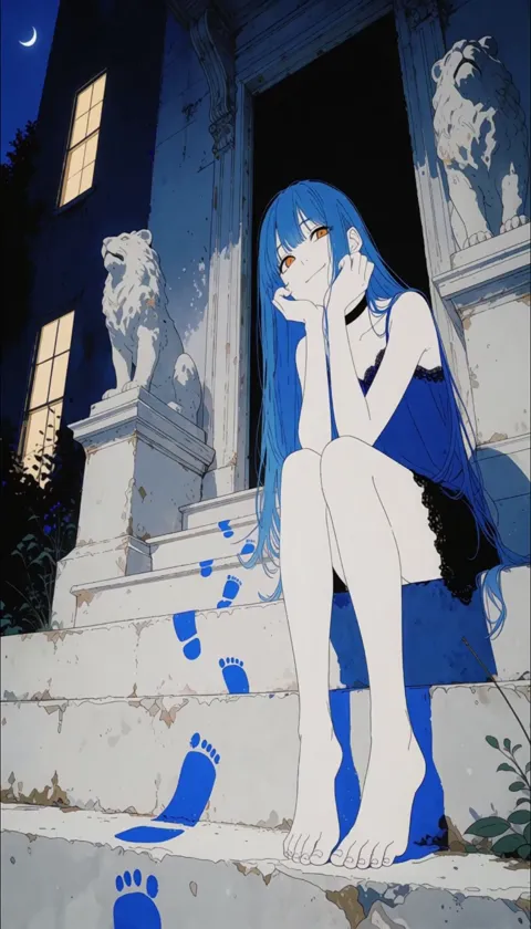 On the mansion steps, Jen's Very Bad Halloween
